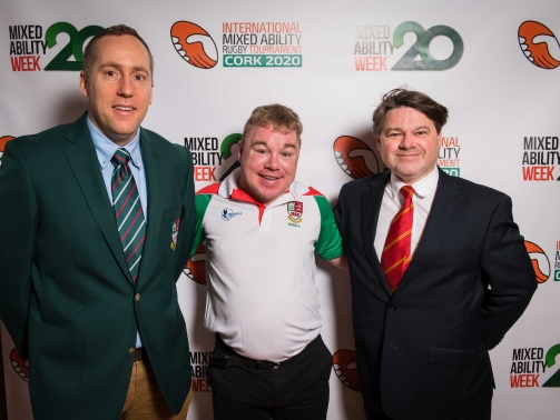 Alan Craughwell, IMART; James Healy, IMART and Ian Flanagan, CEO Munster Rugby at the launch of  launch IMART 2020 (International Mixed Ability Rugby 2020) and MAW 20 (Mixed Ability Week 20). 

Photo Joleen Cronin